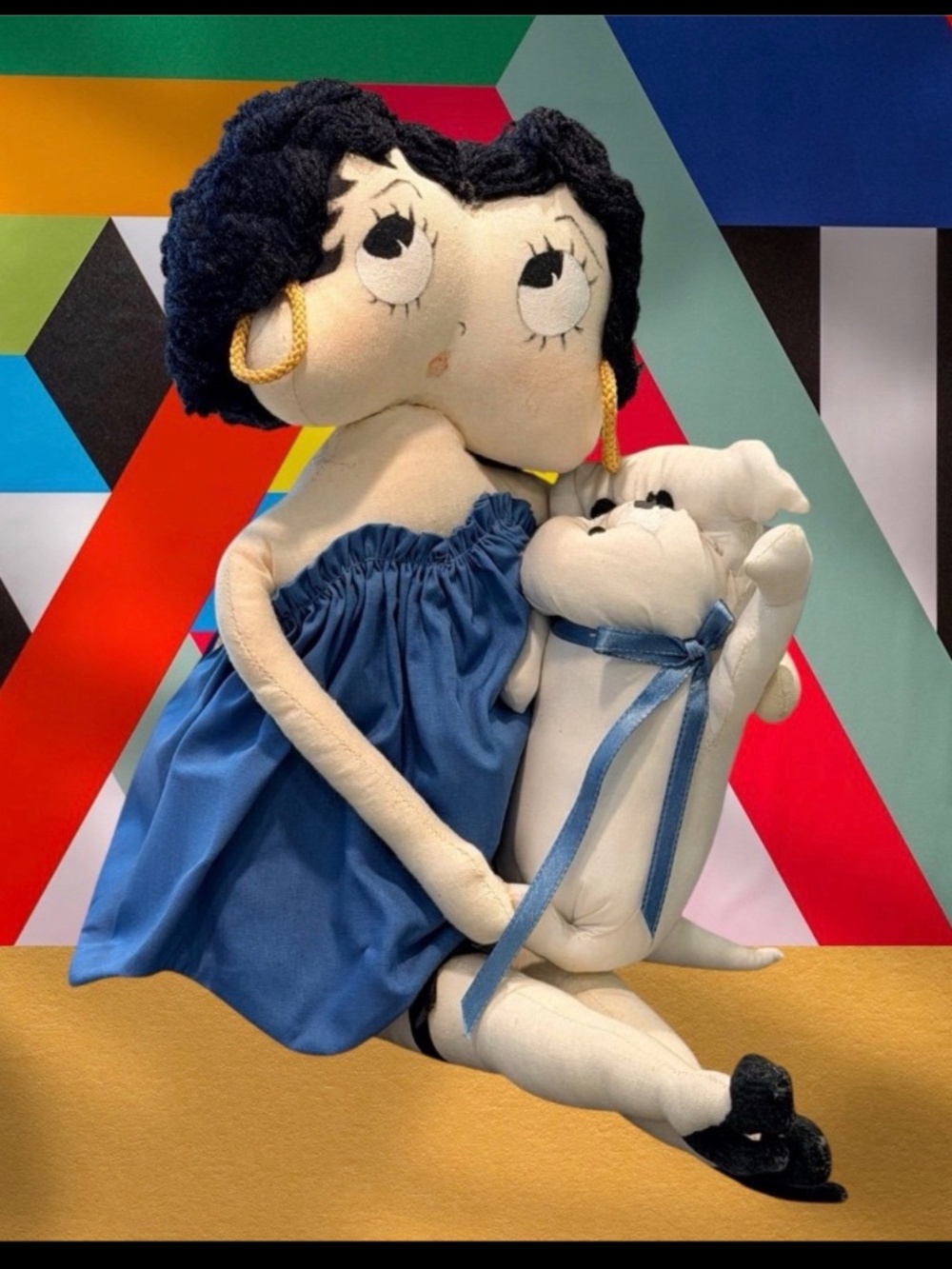 Betty Boop 1983 Rare True Rag Doll Blue Dress Yarn Hair Holding Her Dog Pudgy